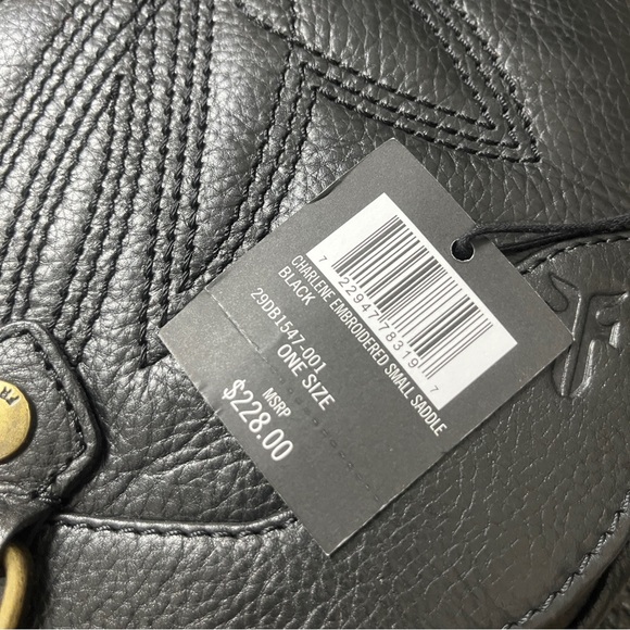 FRYE Charlene Embroidered Small Saddle Black Genuine Leather Crossbody Bag - Picture 4 of 7